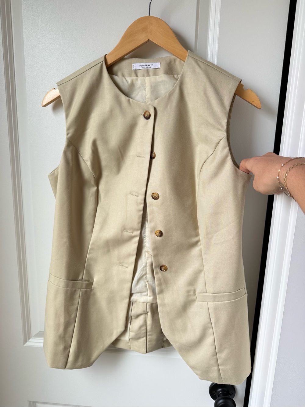 Peppermayo Sleeveless Beige Tailored Vest